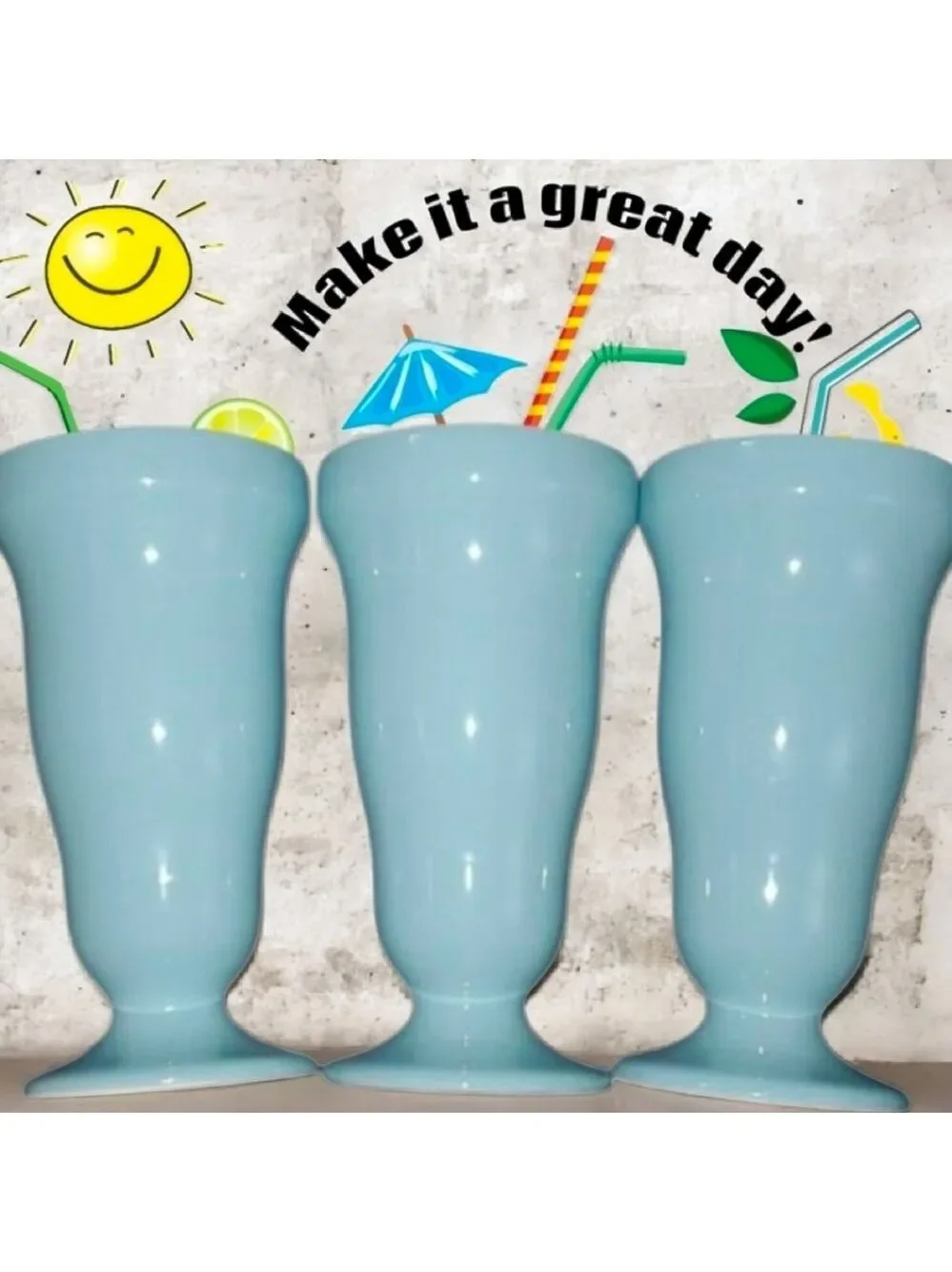 BIA Home Dining Drinkware ice Cream Sundae milkshake Set Curvy Blue Aqua Sexy